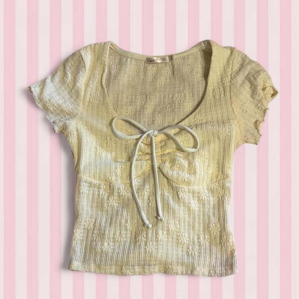Heart & Hips Yellow Floral Lace Tie Front Crop Top